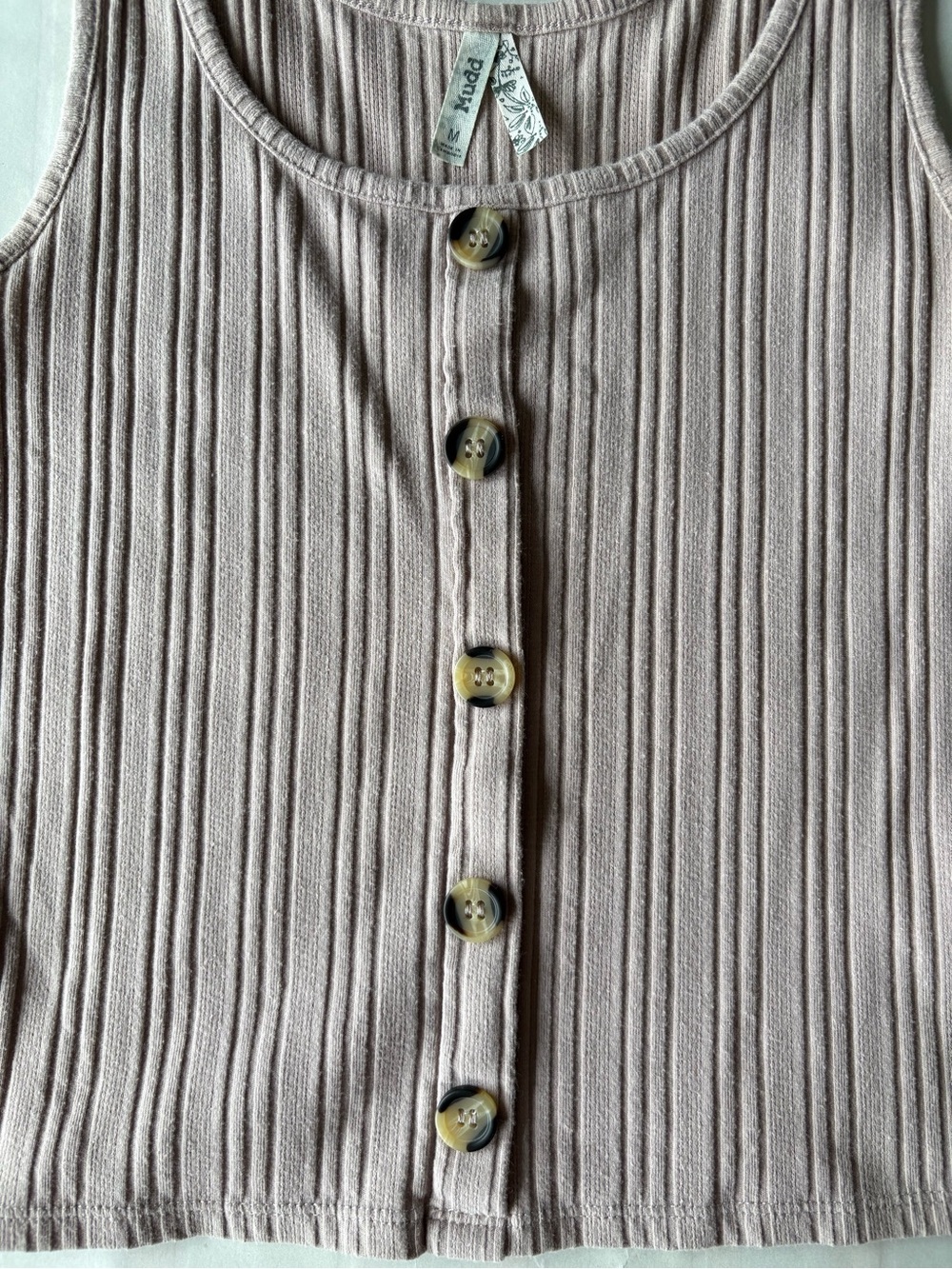 Mudd Ribbed Button-Front Tank Top - Mauve - Picture 2 of 3